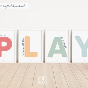This Is Where The Fun Stuff Happens Set of Playroom Prints Playroom Wall Decor, Nursery Wall Art, Play Sign, Kids Room Decor Let's Play Sign