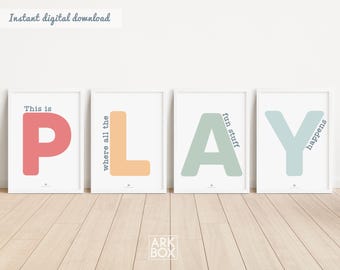 This Is Where The Fun Stuff Happens Set of Playroom Prints Playroom Wall Decor, Nursery Wall Art, Play Sign, Kids Room Decor Let's Play Sign