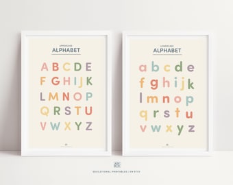 ABC Poster, Rainbow Alphabet Poster, Educational Wall Art Printable, Homeschool Classroom Decor, Back to School, Set Of Educational Posters
