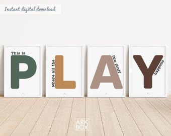 This Is Where The Fun Stuff Happens Set of Playroom Prints Playroom Wall Decor, Nursery Wall Art, Play Sign, Kids Room Decor Let's Play Sign