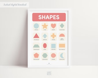 Rainbow Shapes Print, Printable Wall Art, Montessori Nursery Poster, Educational Print, Homeschool Teacher Classroom Decor, DIGITAL DOWNLOAD