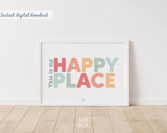 This Is My Happy Place, Rainbow Playroom Poster, Rainbow Nursery Wall Decor, Playroom Sign, Kids Room, Classroom Decor, DIGITAL DOWNLOAD