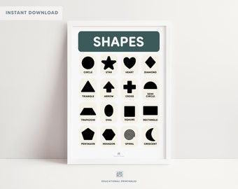Black Shapes Print, Printable Wall Art, Montessori Nursery Poster, Educational Print, Homeschool Teacher Classroom Decor, DIGITAL DOWNLOAD
