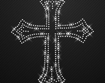 Strass Bügelbild Kreuz kristall Strassmotiv zum Aufbügeln Aufbügler Bügelmotiv Glitzerbild rhinestone transfer Faith Believe Cross Gothic