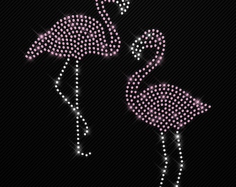 Glitterdeals iron-on picture rhinestone flamingo crystal old pink flamingos set of 2 rhinestone motif for ironing on flamingo iron-on motif flamingos rhinestones