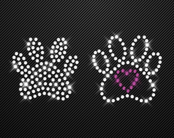 Strass iron-on transfer paws with heart rhinestone motif to iron on hotfix iron-on-rhinestone transfer iron-on motif crystal glitter paws