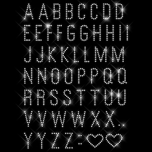 Glitterdeals iron-on picture rhinestone alphabet crystal 2 letters and hearts rhinestone motif for ironing on alphabet iron-on motif letters rhinestones image 1