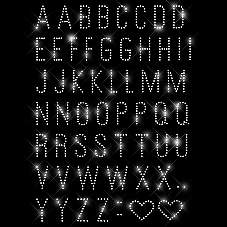 Glitterdeals iron-on picture rhinestone alphabet crystal 2 letters and hearts rhinestone motif for ironing on alphabet iron-on motif letters rhinestones image 1