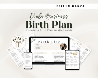 Birth Plan Template, Doula Business, Doula Client Intake Form, Pregnancy Planner, Labor support service Client Handout, Canva Template