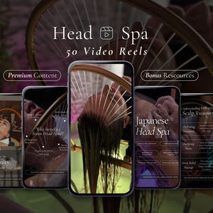 Video de Head Spa, Instagram sobre terapia de masajes, publicación en redes sociales para masajistas y salón Medspa, plantilla Canva, formularios de notas de jabón