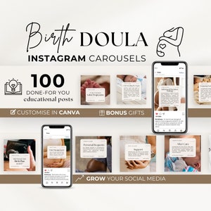 Doula Instagram Posts, Birth Doula Instagram Template, Childbirth Education, Prenatal Social Media, Midwife Content, Canva Template