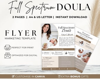 Doula Flyer, Doula Brochure, Doula Business Template, Full Spectrum Doula, Nurse Midwife, Postpartum Doula, Marketing Handout Resource Canva