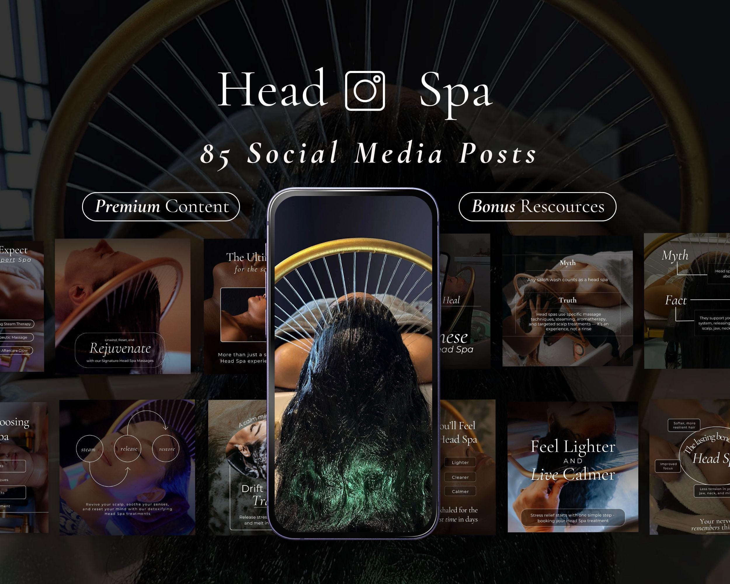 Head Spa Templates, Japanese Head Spa Posts for Instagram, Social Media Post for Massage Therapists and Medspa Salon, Canva Template