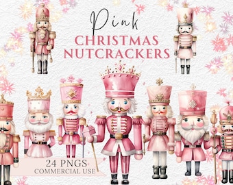 Watercolour Pink Christmas Nutcrackers, Preppy Pastel Festive PNG, Xmas Holiday Clipart, Blush Pink Swan Lake, Girly Winter Decor