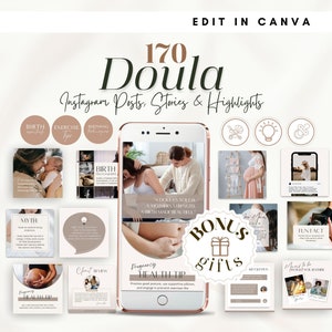 Doula Social Media Templates, Birth Worker Content, Postpartum Doula Instagram Marketing, Pregnancy Coach Brand Bundle Posts, Edit in Canva