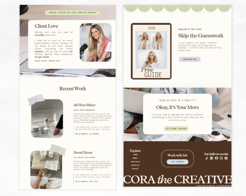 Plantilla de sitio web de Canva, sitio de gestión de redes sociales, página de proveedor de servicios, portafolio de marketing para creadores de contenido UGC, página de destino creativa imagen 5