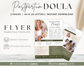 Postpartum Doula, Doula Brochure, Postpartum Nurse Flyer, Childbirth Education Handout, Marketing for Lactation Consultant, Canva Template
