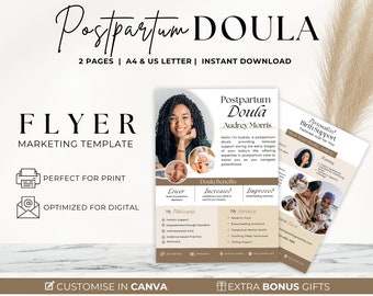 Postpartum Doula, Doula Brochure, Postpartum Nurse Flyer, Childbirth Education Handout, Marketing for Lactation Consultant, Canva Template