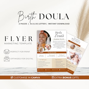 Birth Doula Brochure, Doula Business Flyer, Birth Worker Client Handout, Childbirth Education,  Lactation Consultant, Canva Template