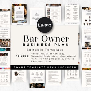 Bar Owner Business Plan, Canva Workbook Template, Startup and Small Hospitality Business, Instant Download, Professional Business Proposal