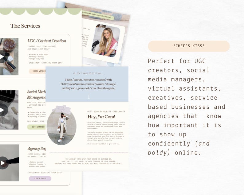 Plantilla de sitio web de Canva, sitio de gestión de redes sociales, página de proveedor de servicios, portafolio de marketing para creadores de contenido UGC, página de destino creativa imagen 6