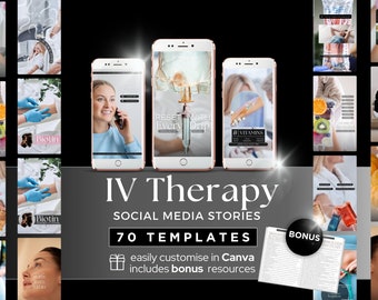 IV Therapy Instagram Templates, IV Hydration Instagram Templates, IV Therapy Marketing, Instagram Templates, Nurse Injector Posts, For Canva