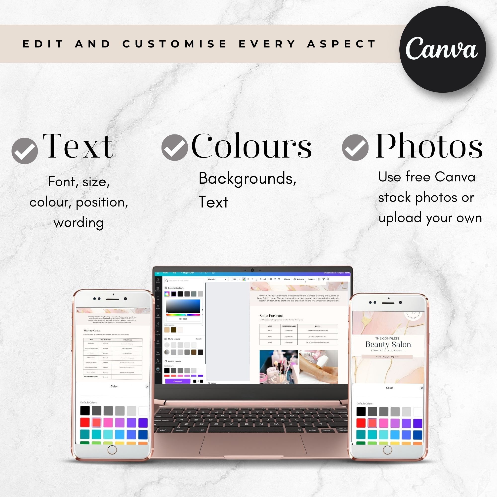 Salon Business Plan, Canva Beauty Nail Lash Tech Workbook Planner ...
