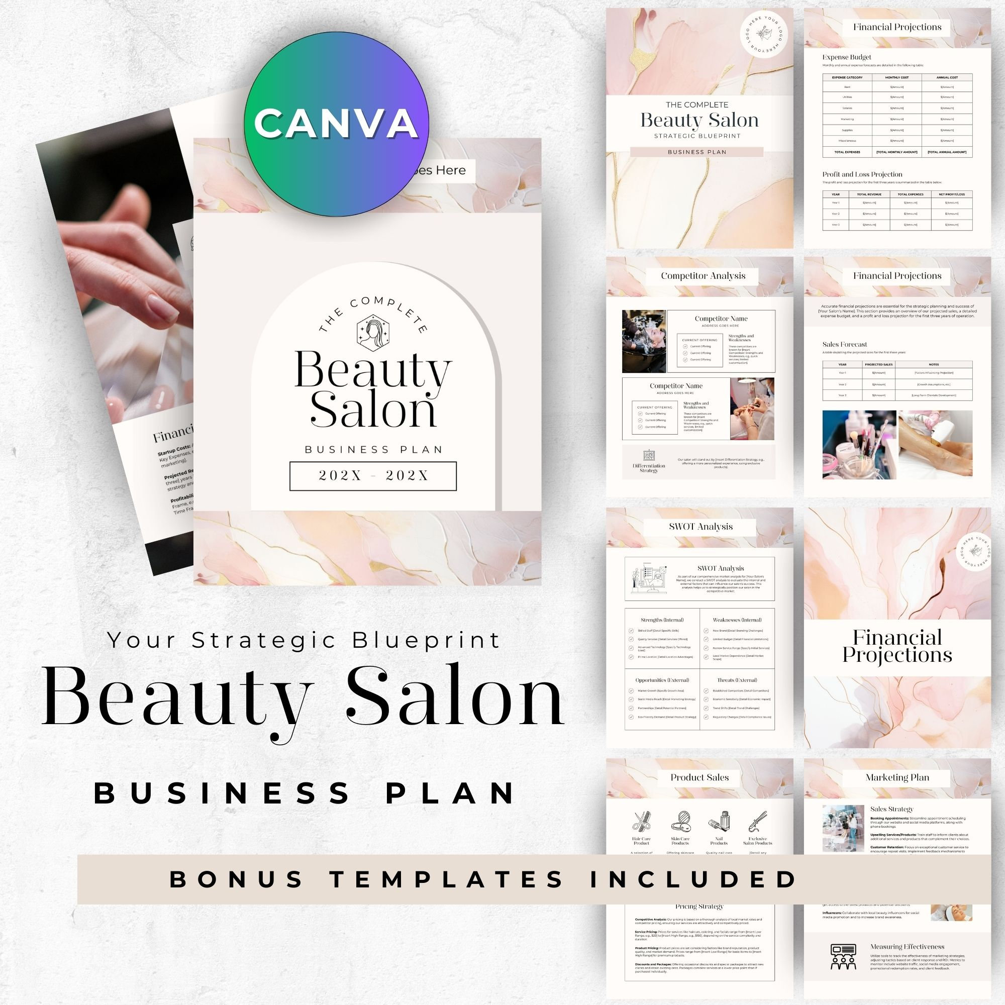 Salon Business Plan, Canva Beauty Nail Lash Tech Workbook Planner ...