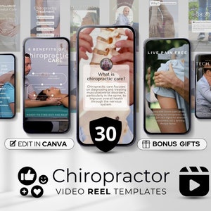 Peut inclure: Un ensemble de 30 modèles de bobines vidéo pour les chiropraticiens. Les modèles présentent des images de personnes recevant des soins chiropratiques, du texte sur les avantages des soins chiropratiques et un appel à l'action pour prendre rendez-vous. Les modèles sont conçus pour être utilisés sur les plateformes de médias sociaux comme Instagram et TikTok.