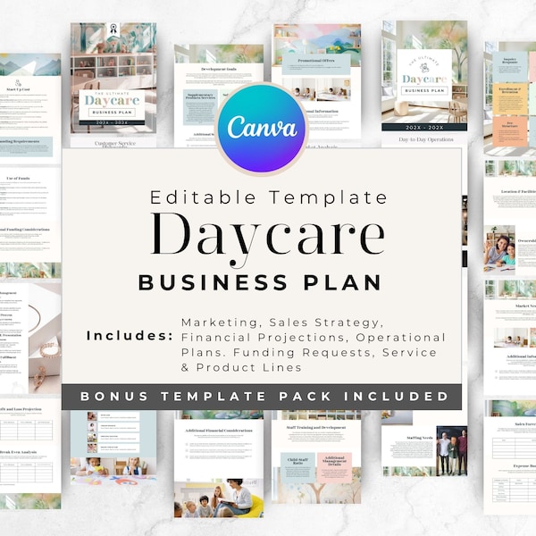 Daycare Business Plan, Childcare Nursery Canva Workbook Planner Template, Small Business Proposal, Startup Business Marketing Plan