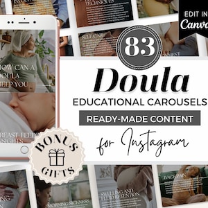 Doula Social Media Templates, Doula Instagram Carousel Posts, Aesthetic Minimalist Midwife Canva Template, Educational Birth Coach Content