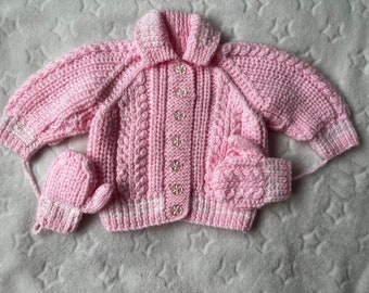 Handmade newborn cardigan and hat set