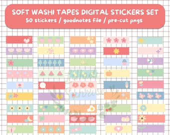 30 Cute Washi Tape Digital Stickers Set for Goodnotes, Individual Pngs ...