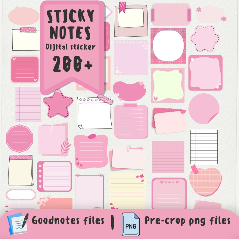 200 Digital Goodnotes Sticker, Sticky Notes PNG , PNG Digital Stickers, Goodnotes Planner