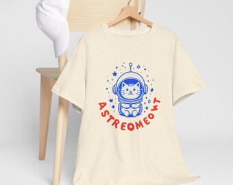 Astronaut Cat Unisex Tee, Space Lover Gift, Funny Cat Shirt, Casual Wear, Birthday Present, Pet Lover, Heavy Cotton Tshirt, Graphic Tee