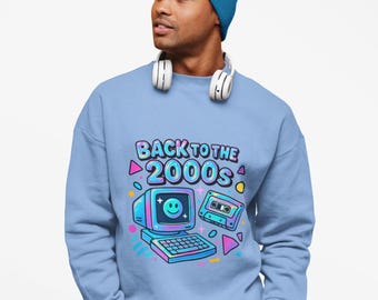 Y2K Nostalgia Crewneck Sweatshirt, Retro Aesthetics, Graphic Apparel for 2000s Fans, Vintage Slang Sweatshirt