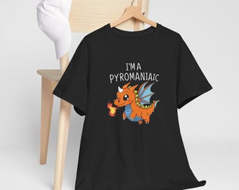 Dragon Graphic Tee, Cute Pyromaniac Shirt, Kids Gift Apparel, Fire Lover Unisex Tee, Cartoon Character Shirt