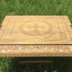 Puzzle Board & Tray with Magnet Lid Celtic Engraved  | Customizable | Small - Large | Light / Dark Stain