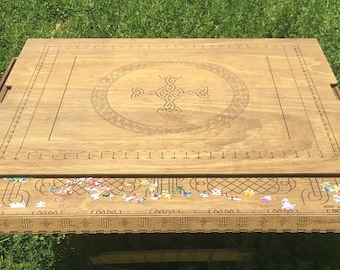 Puzzle Board & Tray with Magnet Lid Celtic Engraved  | Customizable | Small - Large | Light / Dark Stain