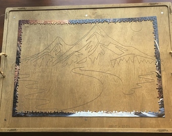 Puzzle Board Mountain Engraved | Customizable | Small to Large Options | Dark or Light Finish
