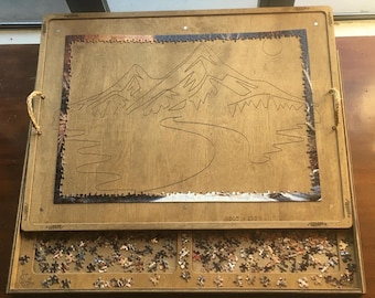 Puzzle Board & Tray Mountain Engraved  | Customizable | Small to Large Options | Dark or Light Finish