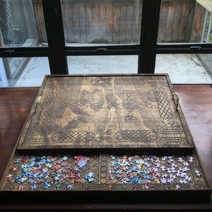 Puzzle Board & Tray Engraved | Handmade Wooden Celtic Style Game Board for Jigsaw Puzzles. Small to Large Puzzle Options. Customizable
