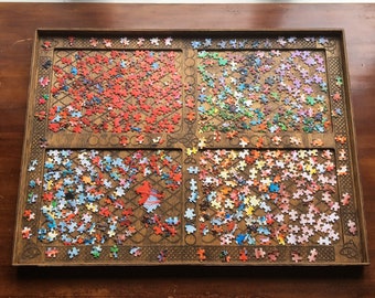 Engraved Puzzle Tray: Handmade Wooden; Stained Douglas Fir - 1000, 1500, or 2000pc Jigsaw Puzzles. Made to Order