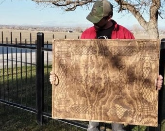 Engraved Puzzle Board: Handmade Wooden with Braided Rope Handles; Stained Douglas Fir - 1000, 1500, or 2000pc Jigsaw Made to Order