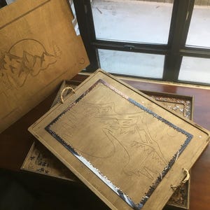 Mountain Engraved Puzzle Board, Tray, & Magnet Lid with Braided Hemp Rope Handles | Customizable | 1000 - 2000pc Size | Dark / Light Finish image 2