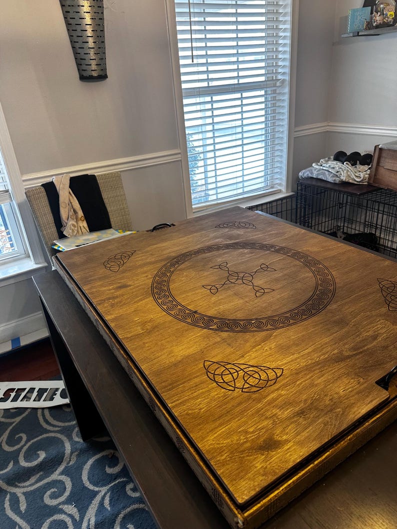 Puzzle Board & Tray with Magnet Lid Celtic Engraved | Customizable | Small - Large | Light / Dark Stain image 12