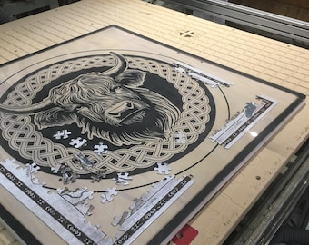 Highland Cow 3D Engraved Puzzle Board with Plexiglass Cover (30.5" x 30.25")