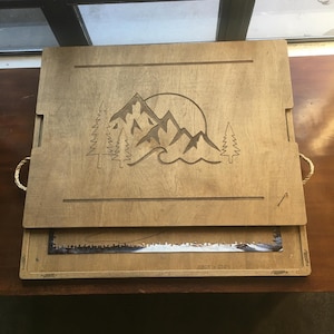 Puzzle Board with Magnet Lid Mountain Engraved  | Customizable | Small - Large | Dark or Light Finish