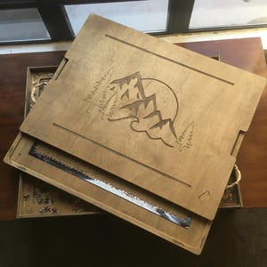 Mountain Engraved Puzzle Board, Tray, & Magnet Lid with Braided Hemp Rope Handles | Customizable | 1000 - 2000pc Size | Dark / Light Finish