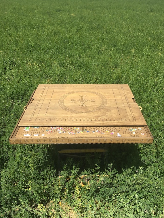Puzzle Board & Tray with Magnet Lid Celtic Engraved  | Customizable | Small - Large | Light / Dark Stain
